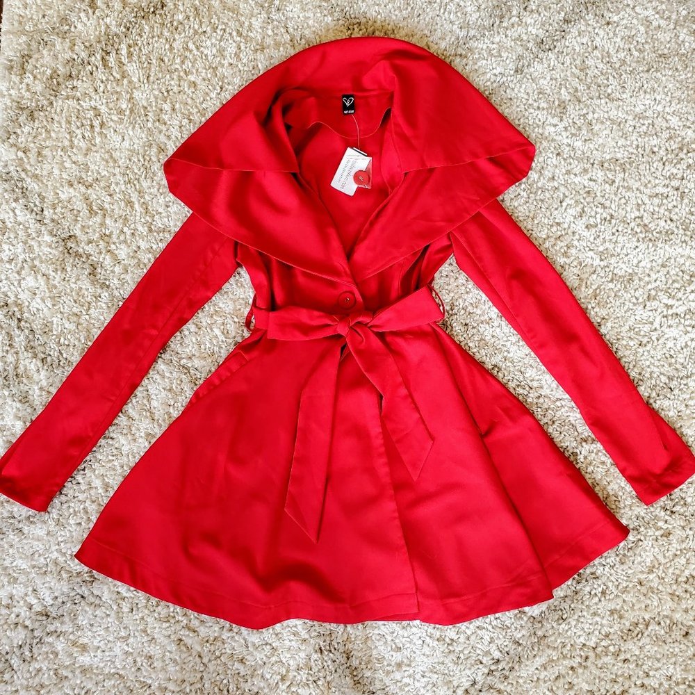 NWT Windsor Beautiful Red Belted Trench Coat Sz S